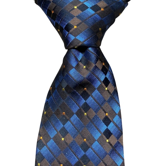 Bruno Marchesi Other - Bruno Marchesi Silk Necktie Check Extra Long Blue Jacquard Italy Excellent